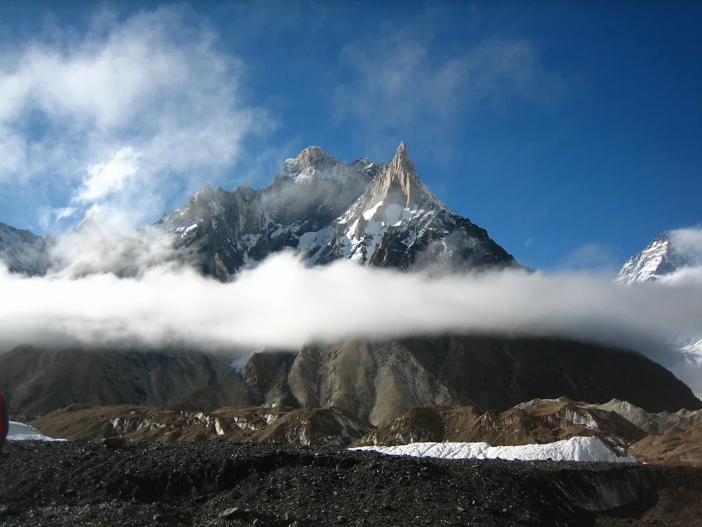Concordia, the confluence of the Baltoro and Godwin-Austen glaciers, with K2 visible in the background