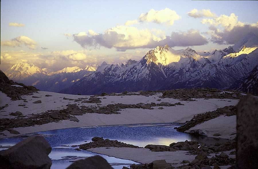 Trekking camp on the Biafo Glacier near Baintha, approach route to Baintha Brakk