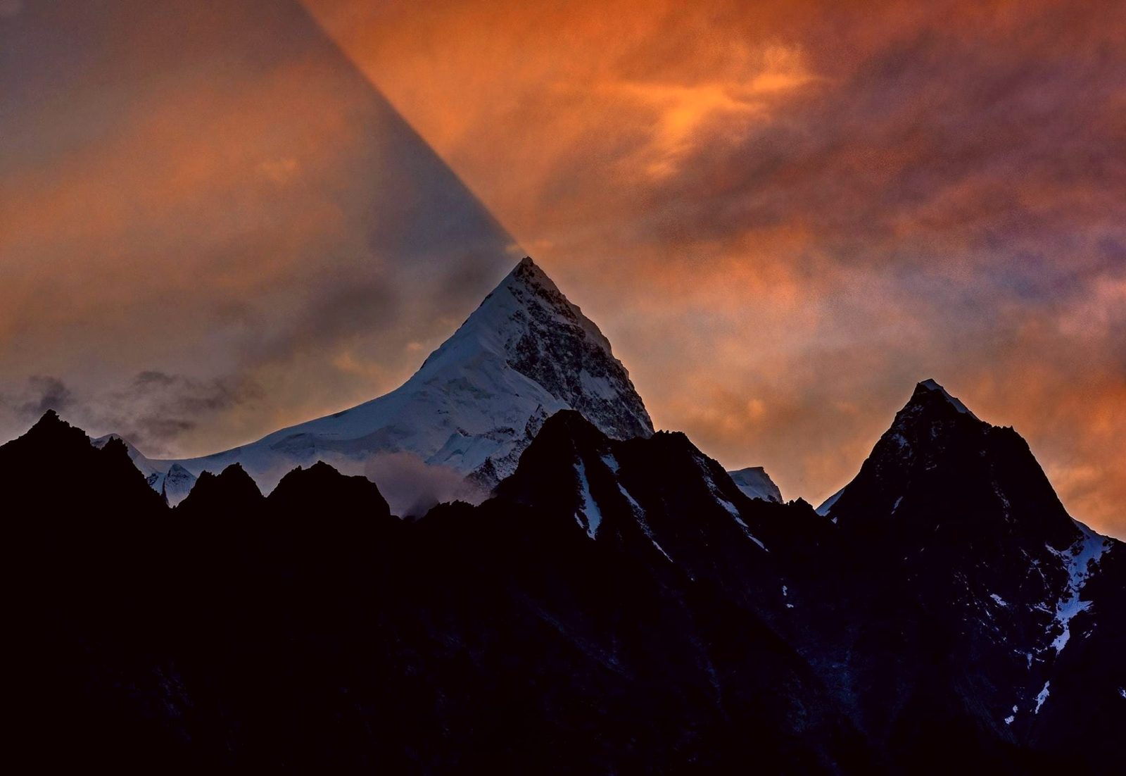 Evening light on the summit of Shispare seen from near Passu village, Gojal, Gilgit-Baltistan