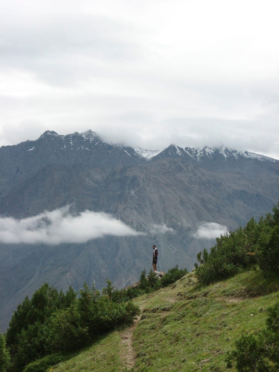 Trekkers on the rocky approach slopes below Burji La pass above Skardu, Gilgit-Baltistan